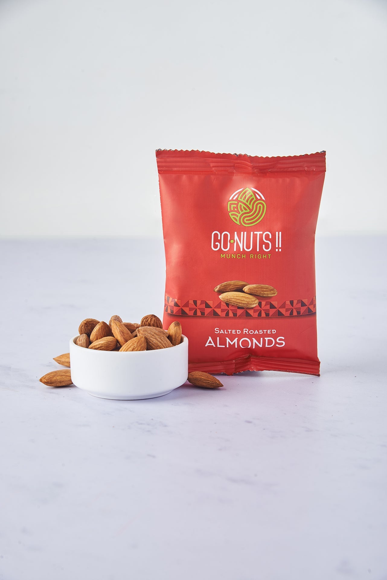 Salted Almonds - Pack of 7 Pouches Go Nuts !! Munch Right