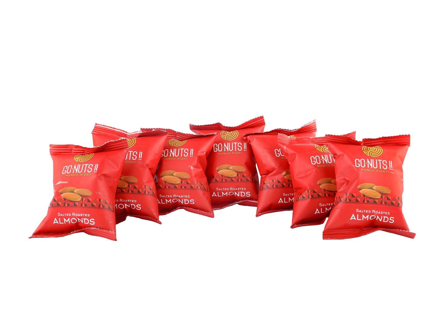 Salted Almonds - Pack of 7 Pouches Go Nuts !! Munch Right