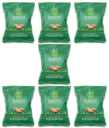 Salted Roasted Pistachios - pack of 7 Pouches Go Nuts !! Munch Right
