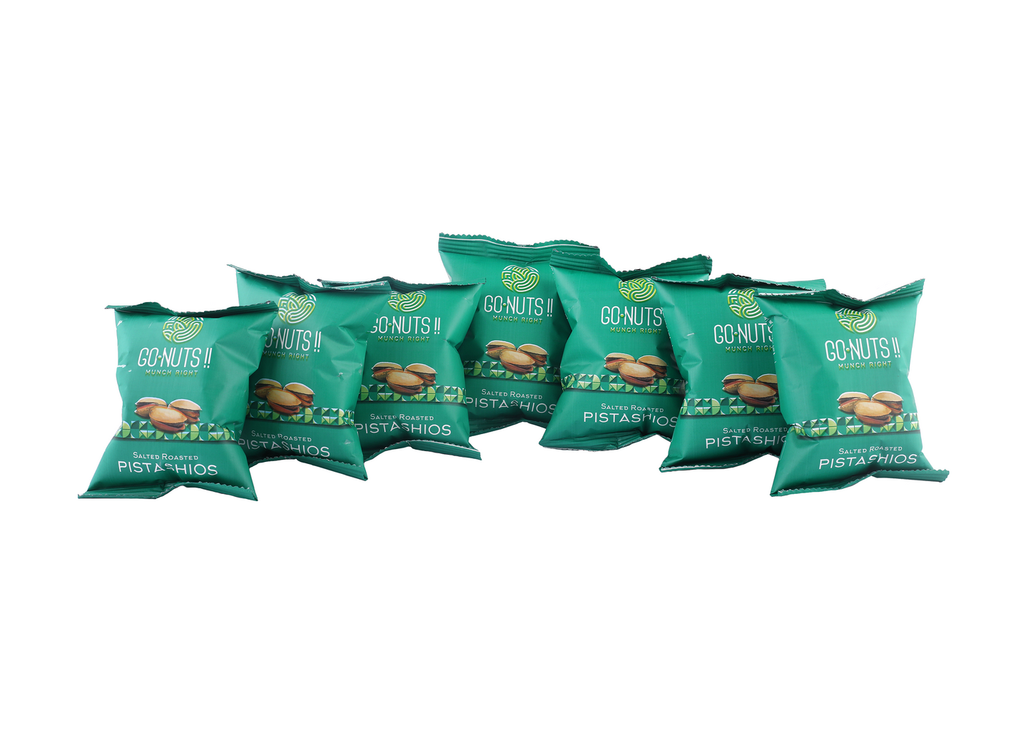 Salted Roasted Pistachios - pack of 7 Pouches Go Nuts !! Munch Right