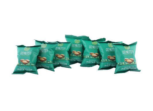 Salted Roasted Pistachios - pack of 7 Pouches Go Nuts !! Munch Right