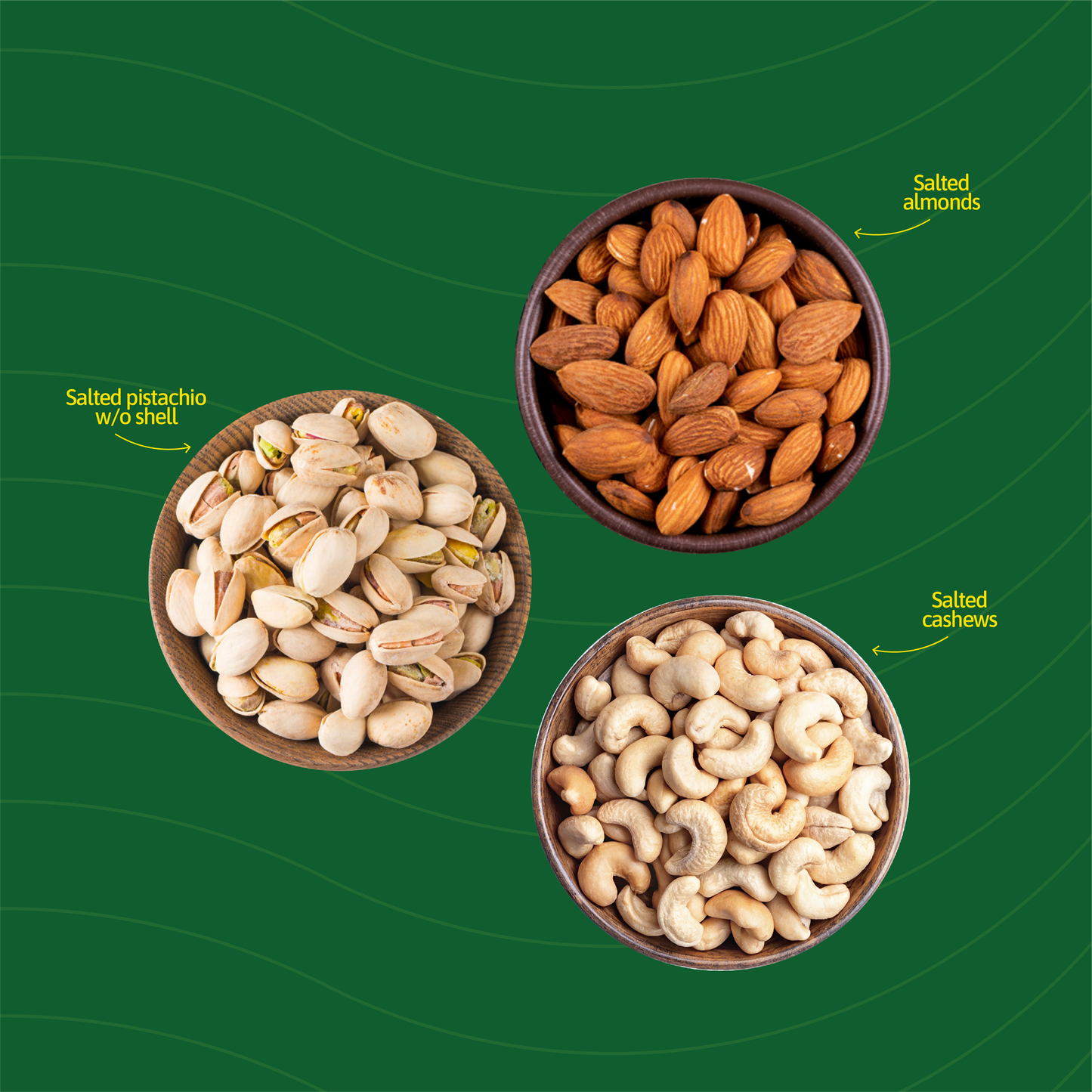 Salted Nuts Combo: Salted Almonds, Salted Cashews, Salted Pistachios