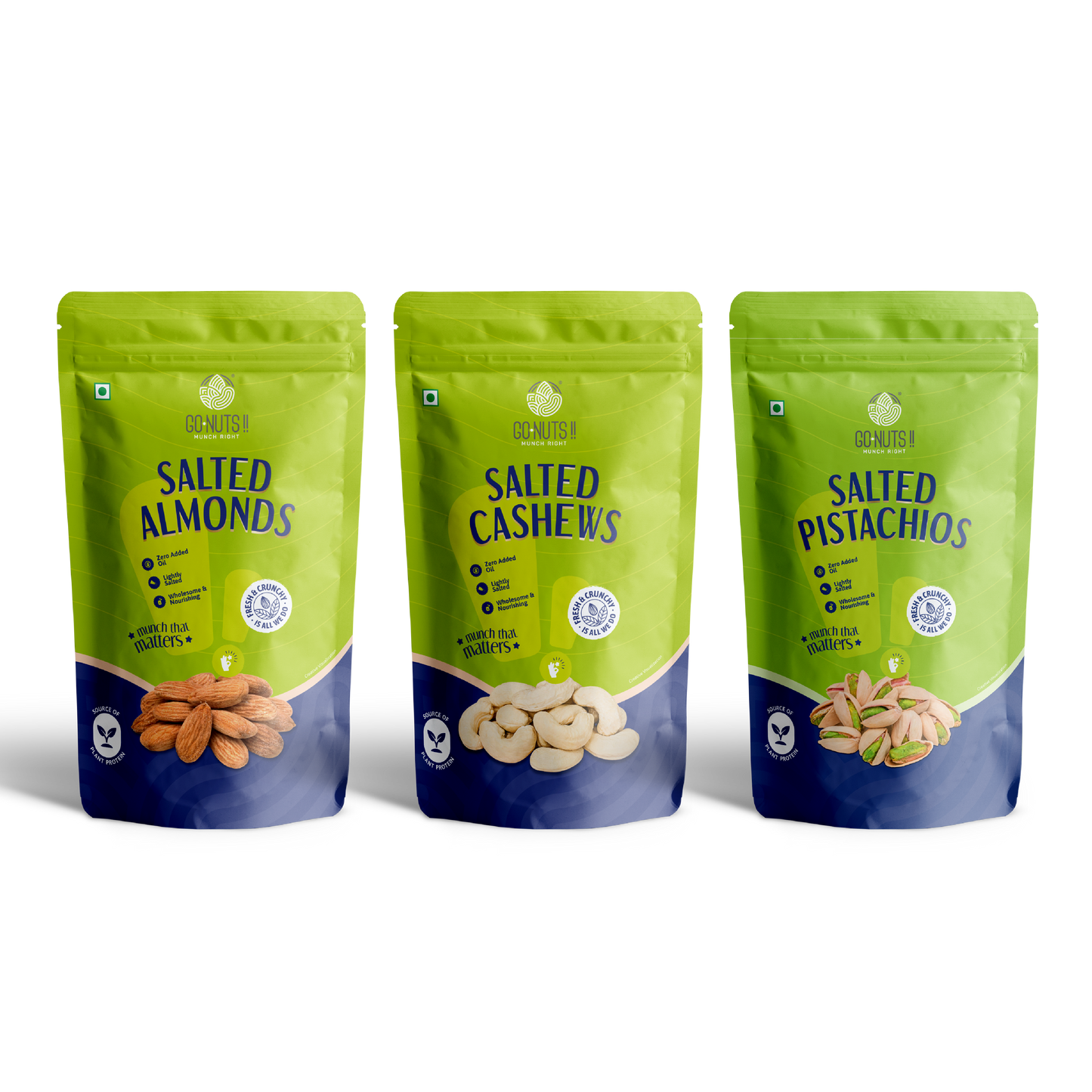 Salted Nuts Combo: Salted Almonds, Salted Cashews, Salted Pistachios