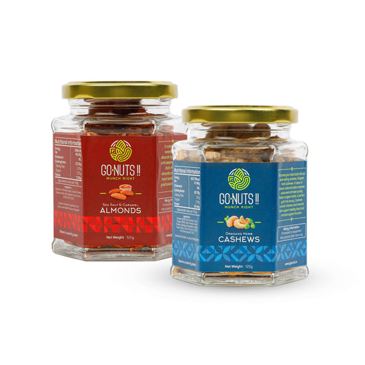 Jain Nuts Combo - Sea salt caramel almonds & Oregano Cashews