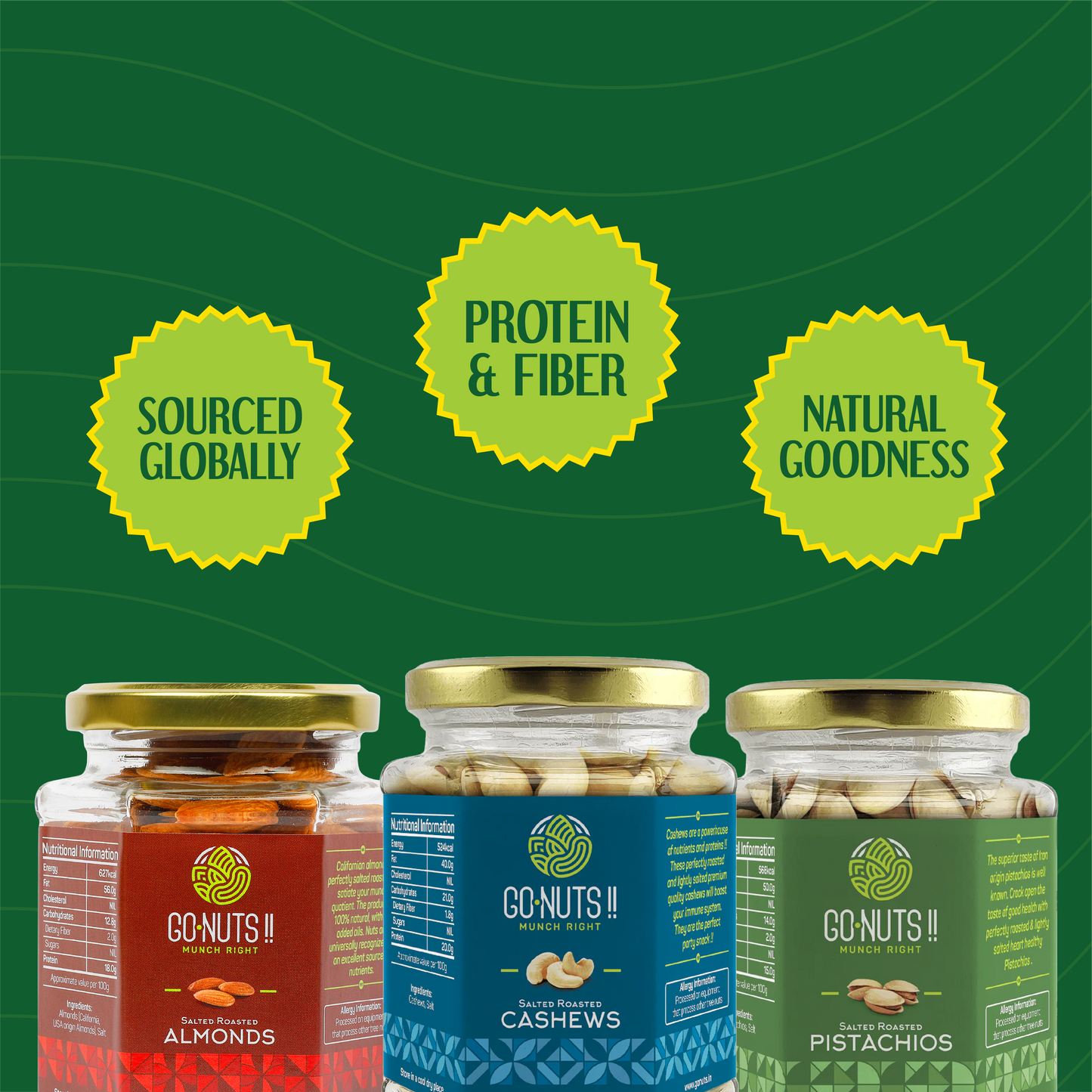 Salted Nuts Combo: Salted Almonds, Salted Cashews, Salted Pistachios